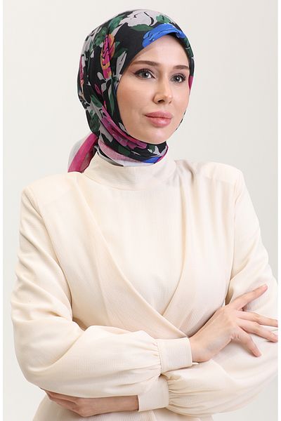 sefamerve Βαμβακερό κασκόλ με σχέδιο 2074-03 Fuchsia Saks