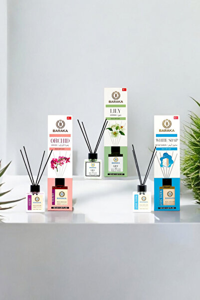 BARAKA 3'lü Avantajlı Çubuklu Oda Kokusu Seti 120 Ml ( ORKİDE , ZAMBAK , BEYA...