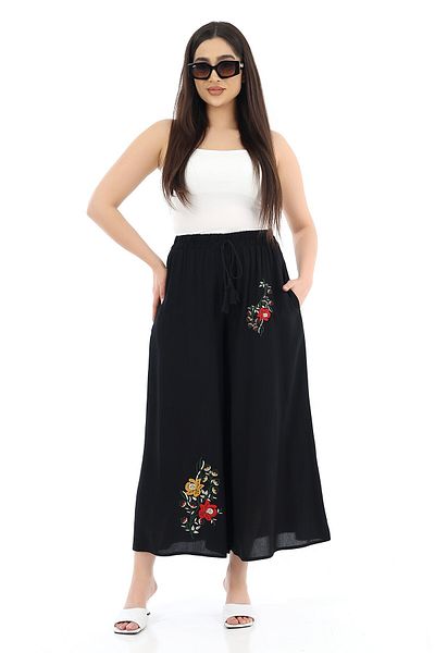 SCHIK Women's Viscose Wide Leg Waist Elastic String Tied Trousers