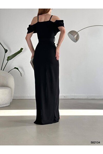 Modafeminen Šaty s rozparkem na rameni a páskem 582134 černé