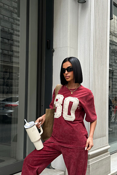 Bliss Γυναικείο σετ φόρμας 80 με λεπτομέρειες με κοντό μανίκι Oversize Άνετο σετ φόρμας