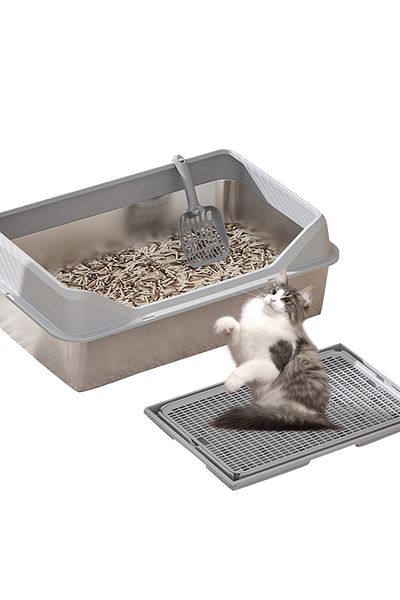 KidLe Stainless Steel Cat Litter Box Metal Cat Litter Box