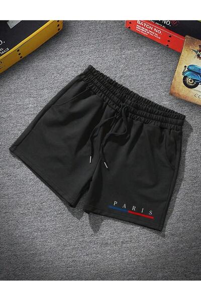CAST COLLECTİON Men's Black Paris Printed Shorts
