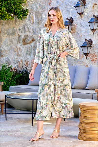 Cossy By Aqua 25578 Women's Patterned Patterned Long Dressing Gown