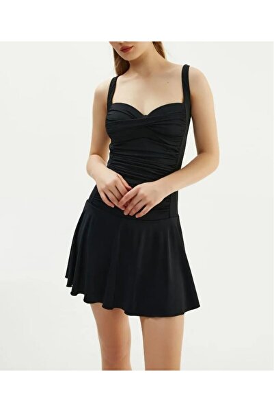 Bermody Felicity Women's Black Draped Slimming Slimming Effect Adjustable Str...