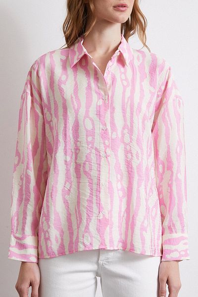 Never more Pink Zebra Pattern Modal Shirt