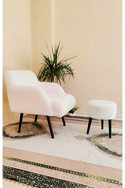 BEYLERBEYİ Xl Kar Beyazı, Emzirme Koltuğu Anne Koltuğu, Dinlenme Koltuk, Siyah Ayaklı Koltuk , Puf Hediyeli ,