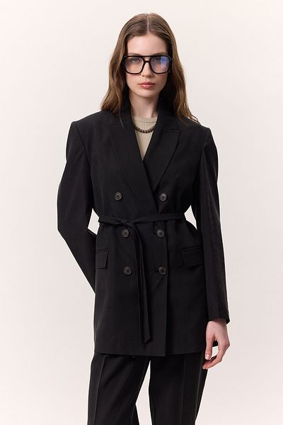 Manuka Belted Double Breasted Blazer Jacket Black