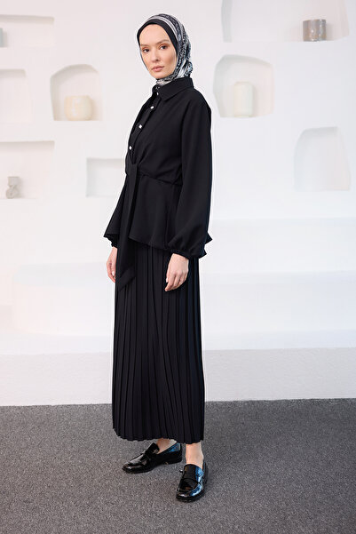 LOCCO Жіноча сорочка з зав'язкою, детальний комплект, чорна