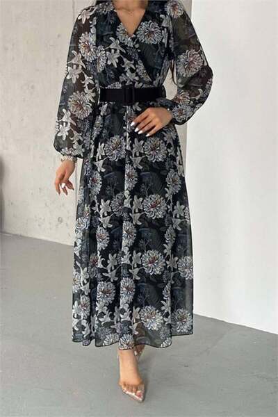 Dipmoda γυναικείο καλοκαιρινό μακρύ φόρεμα σιφόν Ζώνη τεμαχίων DPK2067-1