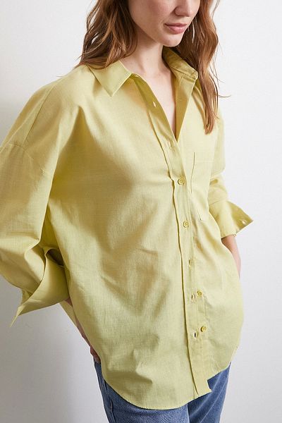 Never more Oversize Green Linen Blended Shirt
