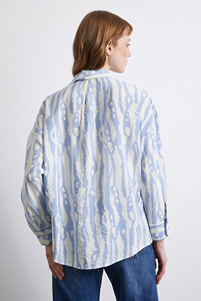 Never more Blue Zebra Patterned Modal Shirt