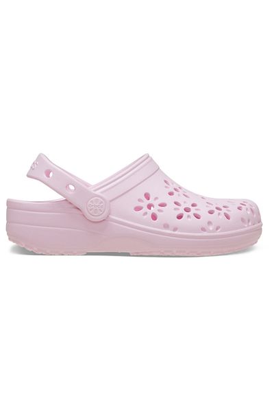 Crocs شبشب كلاسيكي مزين بالزهور K باللون الوردي للأطفال