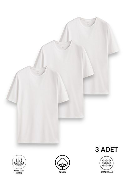 LAUMA 3-Piece O-Neck Combed Cotton Men's Undershirt T-Shirt
