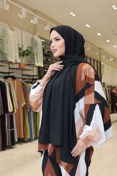 H HİJAB CENTER Black Medina Silk Shawl 5030