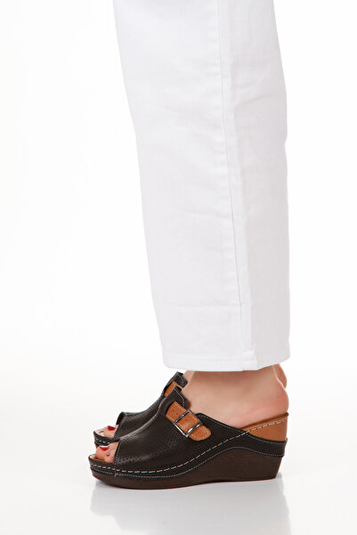 İLOLİCA Справжня натуральна шкіра, ортопедична м'яка підошва, набитий каблук, чорні жіночі капці