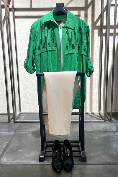 SERTUĞ Tren42Plus Large Size Front Roba Stone Detailed Green Suit