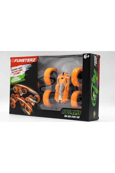 funsterz RC Double-Sided Stunt Car – Rechargeable Remote Control Car with USB Charging Cable
