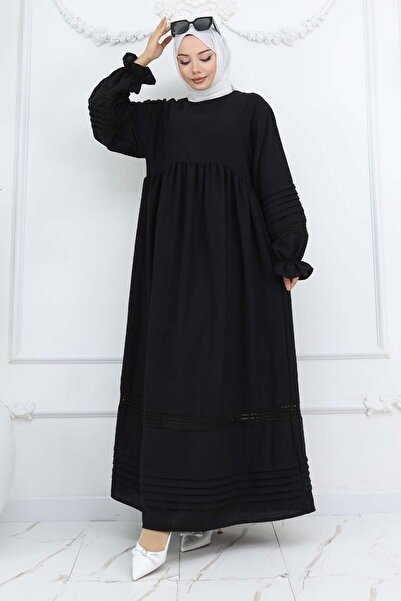 benguen Rib Detailed Hijab Dress Black 2207
