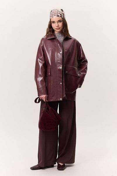 Manuka Burgunderrote Halsa-Jacke aus strukturiertem Leder