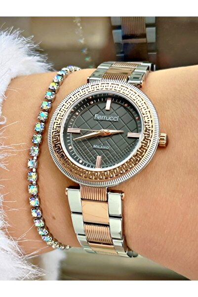 Ferrucci FERRUCCİ SİYAH KADRANLI ROSE GÜMÜŞ METAL KADIN KOL SAATİ