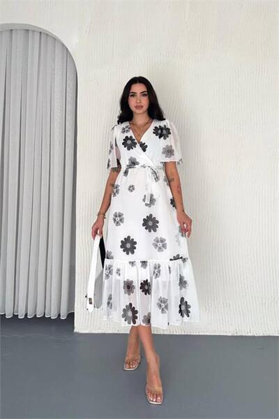 Dipmoda Dipmoda γυναικείο φόρεμα σιφόν με ζώνη Με φλοράλ μοτίβο DPK41181