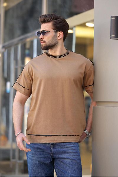 Madmext Ανδρικό μπλουζάκι Cappuccino 100% Cotton Crew Neck Basic E7140
