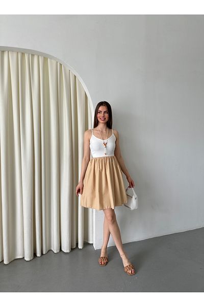 Appleline Strappy Pendant Midi Length Summer Dress Beige