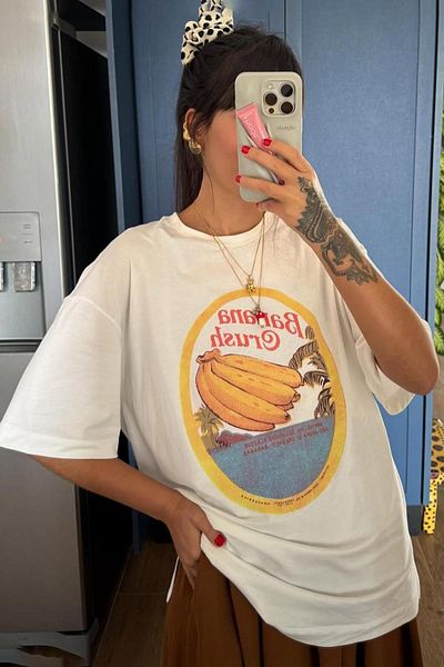 Madmext Ecru 100% Cotton Printed Women's T-Shirt Mg2382