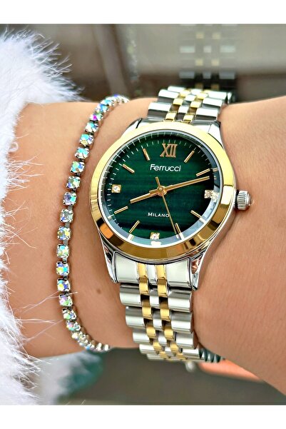 Ferrucci FERRUCCİ YEŞİL KADRANLI GOLD GÜMÜŞ METAL KADIN KOL SAATİ