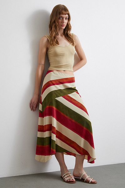 Never more Chery Striped Bias - Fusta Bej