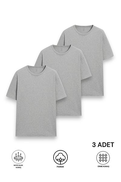 LAUMA 3-Piece O-Neck Combed Cotton Men's Undershirt T-Shirt