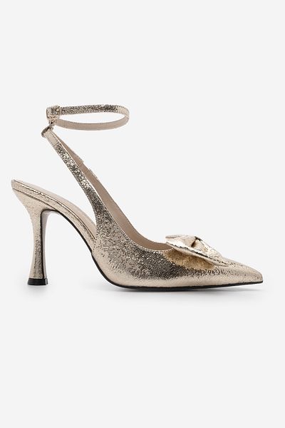 Marjin Laverta Gold – Damen-Stiletto-Schuhe mit Knöchelriemen und Schleifendetail