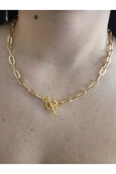 BeHaÇ Kadın T Kilit Gold Renk Ataç Kolye