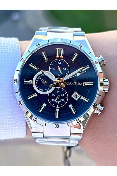 Quantum Special Boxed 10 Atm Waterproof Steel Cord Navy Blue Dial Men's Wristwatch