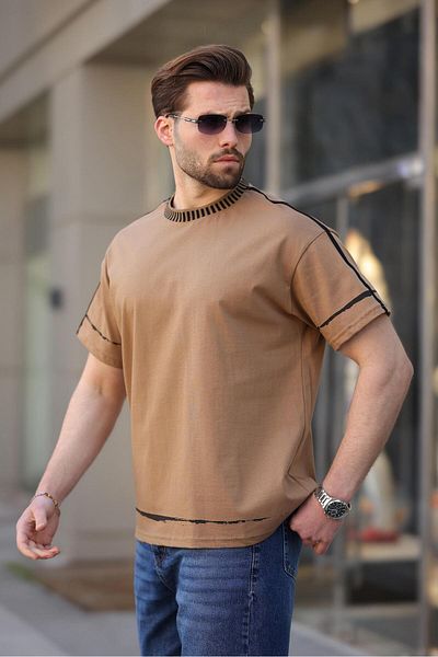 Madmext Ανδρικό μπλουζάκι Cappuccino 100% Cotton Crew Neck Basic E7140