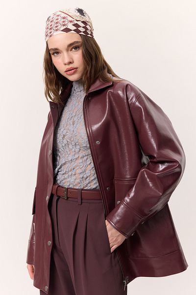 Manuka Burgunderrote Halsa-Jacke aus strukturiertem Leder