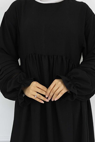 benguen Rib Detailed Hijab Dress Black 2207