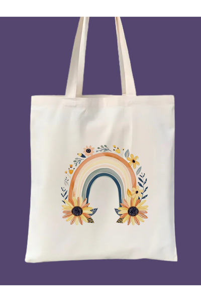 Cemira Gökkuşağı Papatya Çiçek Tasarım Y2K Retro Ham Bez Tote Bag Çanta, Pinterest Çanta