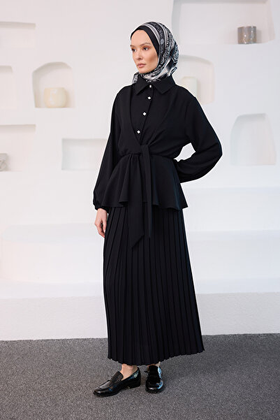 LOCCO Жіноча сорочка з зав'язкою, детальний комплект, чорна