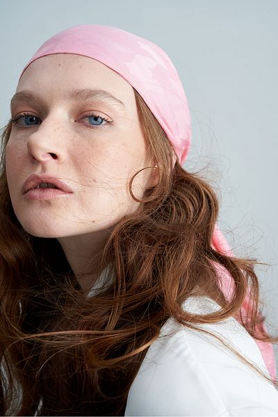 Merve DAĞLI Velda Houndstooth Silky Pink Shawl