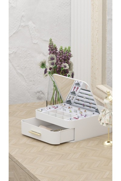 EVLE Multi-Compartment Makeup Jewelry Organizer with Drawers and Mirror