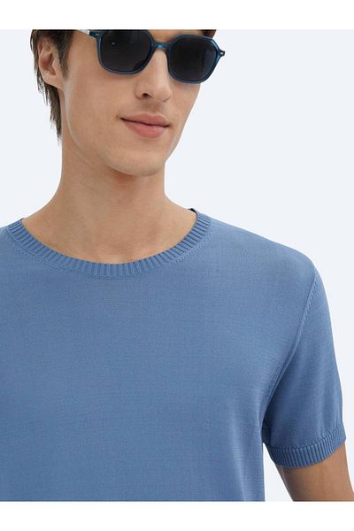 Kip Tricotaj din tricot simplu cu decolteu albastru aviator