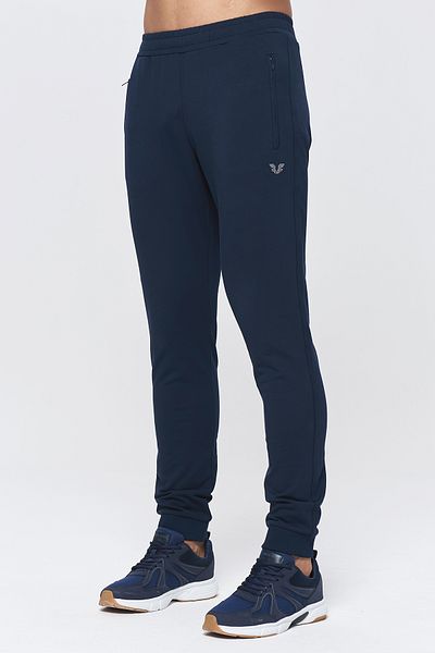 bilcee Pantaloni de sport pentru bărbați, albastru bleumarin, cu buzunare, cu picior cu nervuri 8986