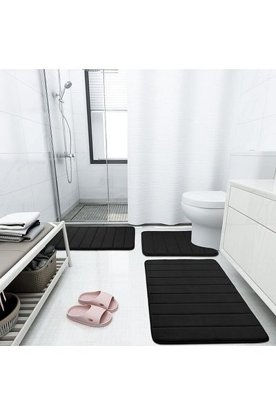 COOYA Memory Foam Bath Mat Rug, 24'' x 16'', Soft Non Slip and Absorbent, Machine Washable(Black)