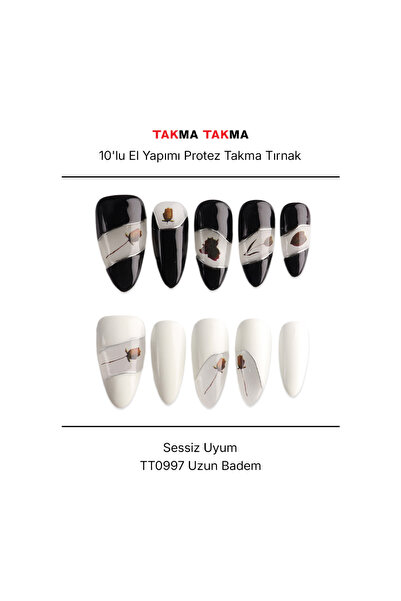 Takma Takma L Beden 10'lu Siyah Uzun Badem TT0997 Tekrar Kullanılabilir Prote...