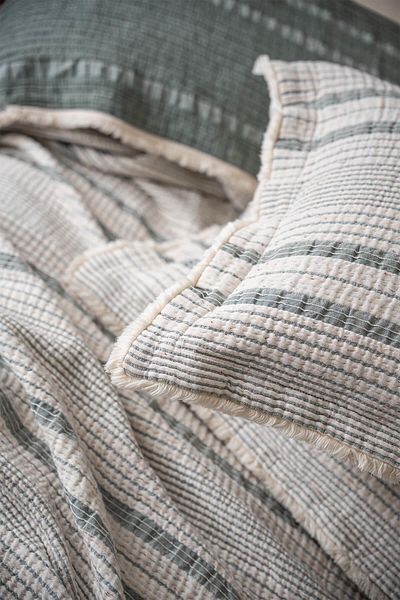 Ecocotton Hivda Green Muslin Filled Double Bedspread - 100% Organic Cotton 240X260 Cm