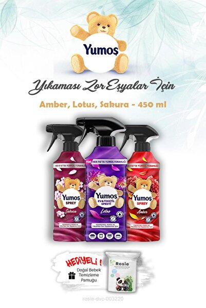 Yumoş Yumoş 450 ml Yıkaması Zor Eşya Spreyi Lotus, Sakura ve Amber ROSIE Hediye