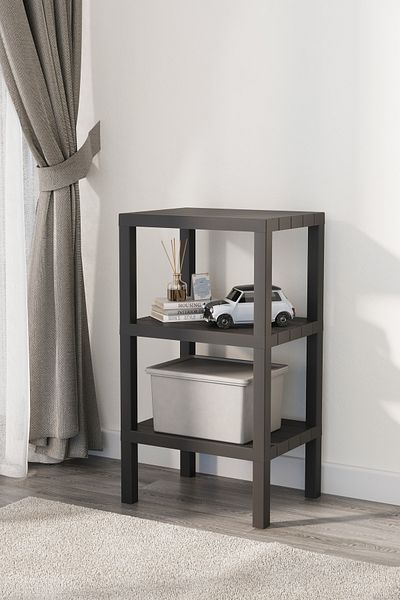 Omaş Household Product 3 niveluri din plastic Ombeg negru - decorativ, simplu, multifuncțional, organizator de baie, ghiveci, raft pentru cărți