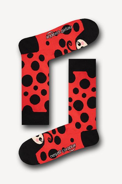 Neşeli Çoraplar Polka Dot Ladybug Colorful Women's Socks